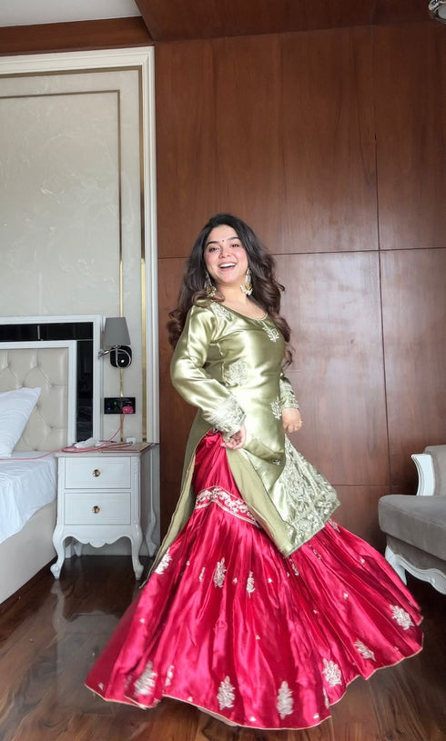 "Grace in Contrast Where Olive Meets Sharara set"