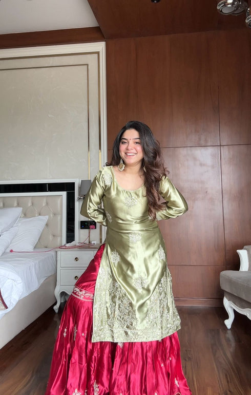 "Grace in Contrast Where Olive Meets Sharara set"