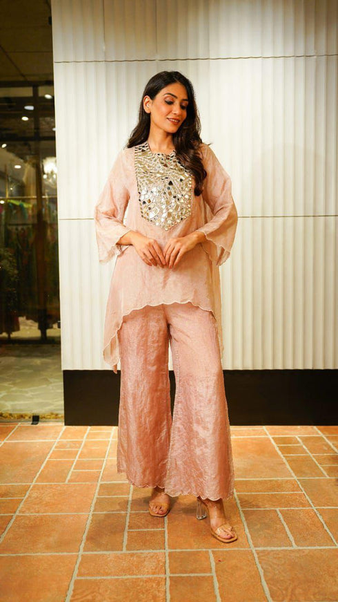 Blush Mirror-Work Luxe Co-Ord Set