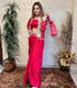 Front view of elegant dhoti skirt and matching cape jacket set