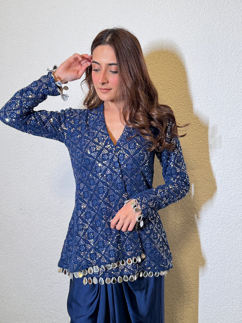 Presenting Energetic Stylish Jacket Dhoti Skirt Set