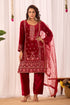 Designer Velvet Sequence Embroidery Work Suit Set with Pant and Dupatta