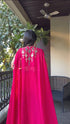 Classy Pink Draped Palazzo & Mirror Work Blouse With Cape