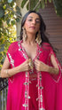 Classy Pink Draped Palazzo & Mirror Work Blouse With Cape