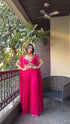 Classy Pink Draped Palazzo & Mirror Work Blouse With Cape