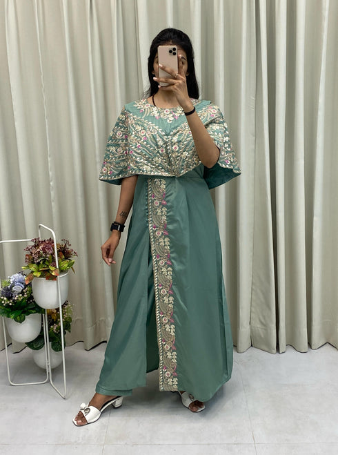 Embroidered party wear gown front look