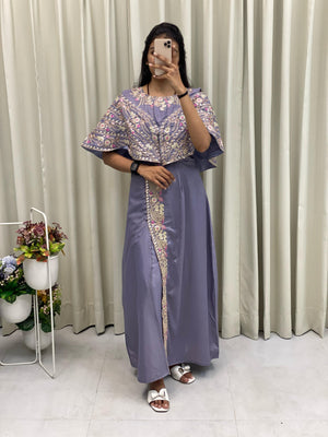 Western-style gown with foil work and sequins