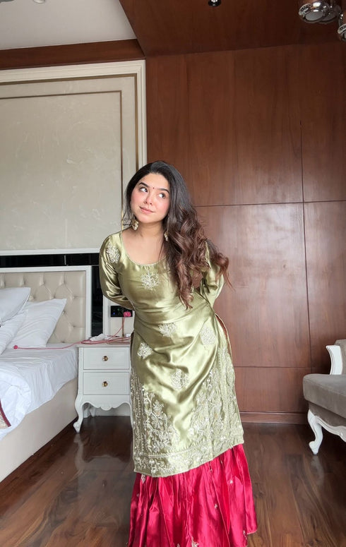 "Grace in Contrast Where Olive Meets Sharara set"