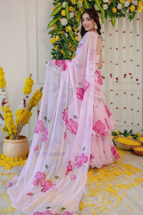 Lehenga Saree with Ruffle Work & Digital Print | Designer Party Wear