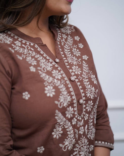 Yeman Brown Embroidered CO-ORD SET