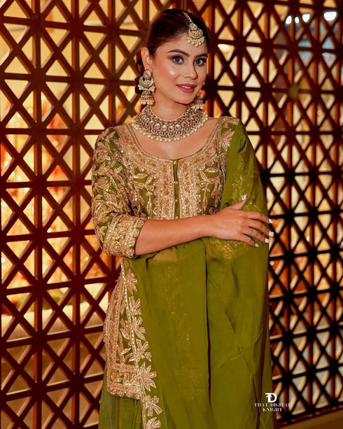 Heavy Chinon Silk Sharara Set with Codding Sequin Embroidery Set