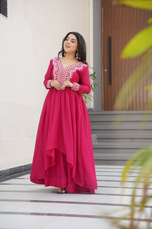 Georgette with Embroidery Beads Double Fair Anarkali Gown