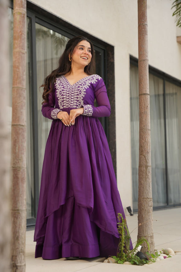 Georgette with Embroidery Beads Double Fair Anarkali Gown