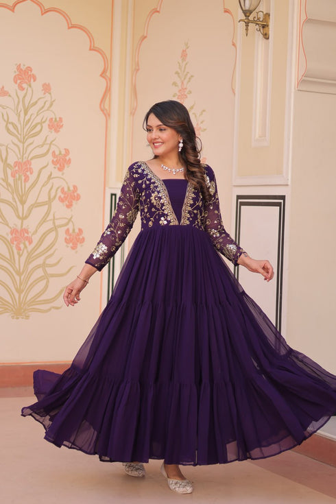 Charming Thread Work Georgette Long Anarkali Gown
