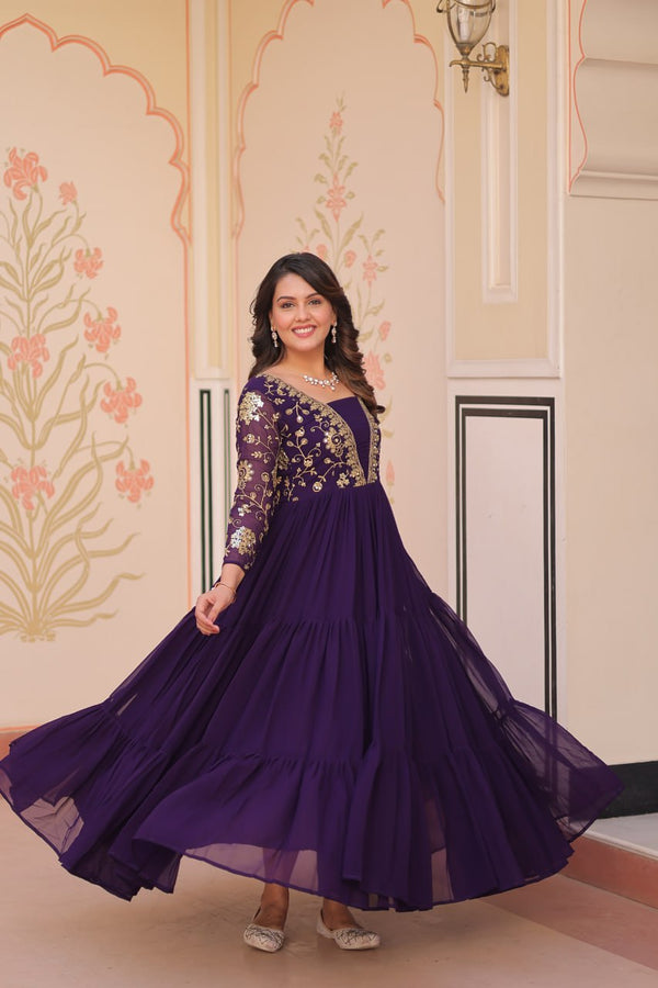 Charming Thread Work Georgette Long Anarkali Gown