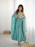 Sky color Gown In Crunch Silk With Hotfix Stone Work And Dupatta