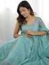 Sky color Gown In Crunch Silk With Hotfix Stone Work And Dupatta