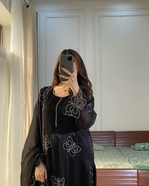 Black Embellished Party Wear Top ,Pant & Dupatta