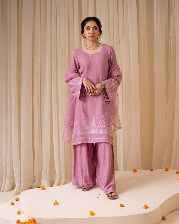 Blush Elegance Embellished Festive Suit-Set