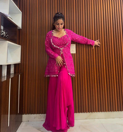 Pink Mirror-Work Ensemble Sharara Set