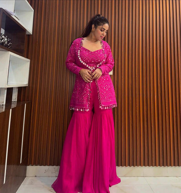 Pink Mirror-Work Ensemble Sharara Set