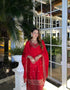 "Festive Flair In Handcrafted Red Sharara Suit With Dupatta "