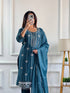 "Teal Grace Embroidered Party Wear Top, Pant With Fancy Duppata"