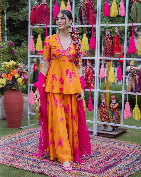 Rangrez Radiance Festive Tie-Dye Ensemble Top Plazzo,Set With Dupatta
