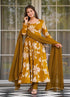 Mustard Floral Printed Anarkali Suit with Dupatta
