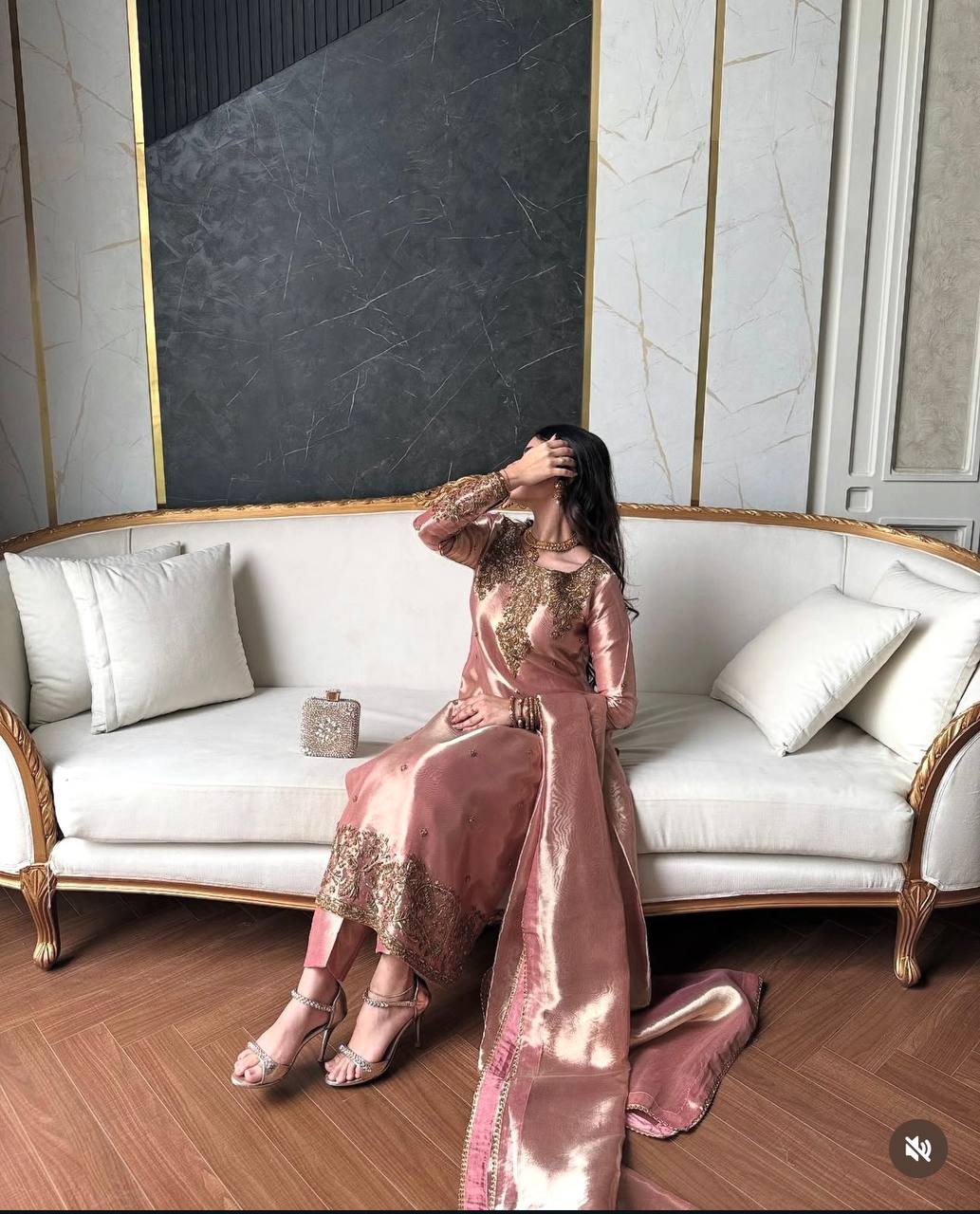 Designer ZMY Silk Top Pant Suit with Sequence Work