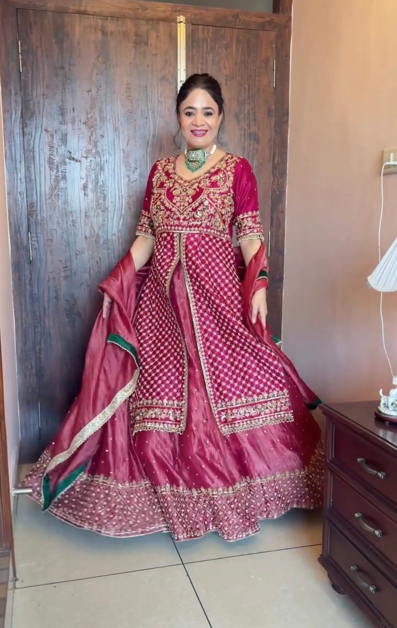 Designer Chinon Silk Crop Top & Lehenga Set