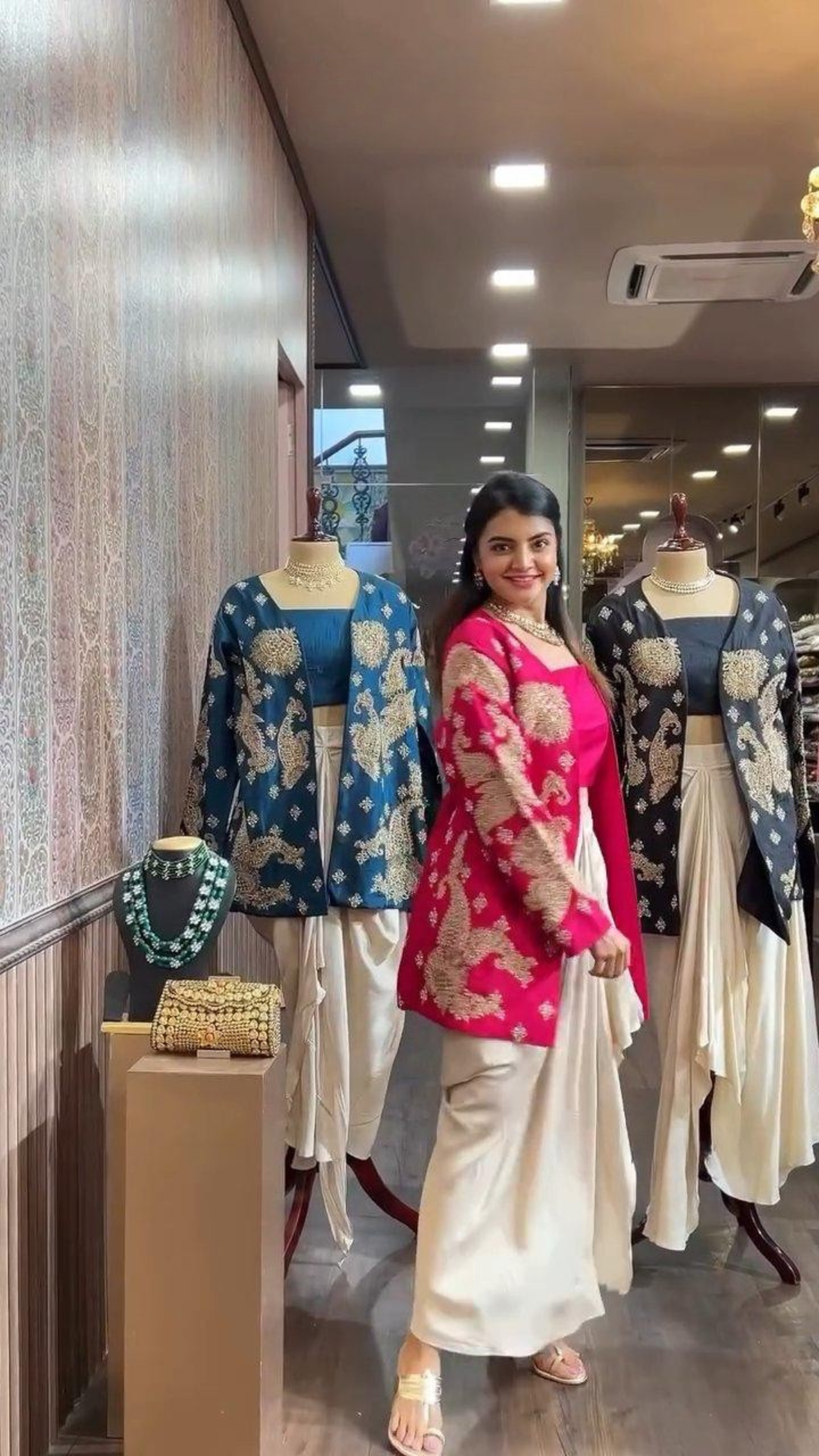 Designer 3 Piece Koti Blouse Skirt Set with Cording Sequin Embroidery | Party & Wedding Wear