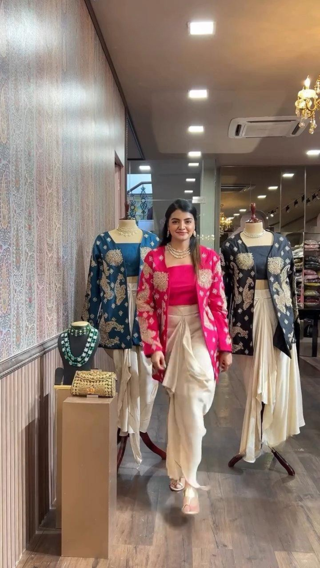 Designer 3 Piece Koti Blouse Skirt Set with Cording Sequin Embroidery | Party & Wedding Wear