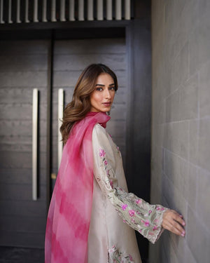 Side shot highlighting the embroidery and fit of the Farshi Salwar Suit