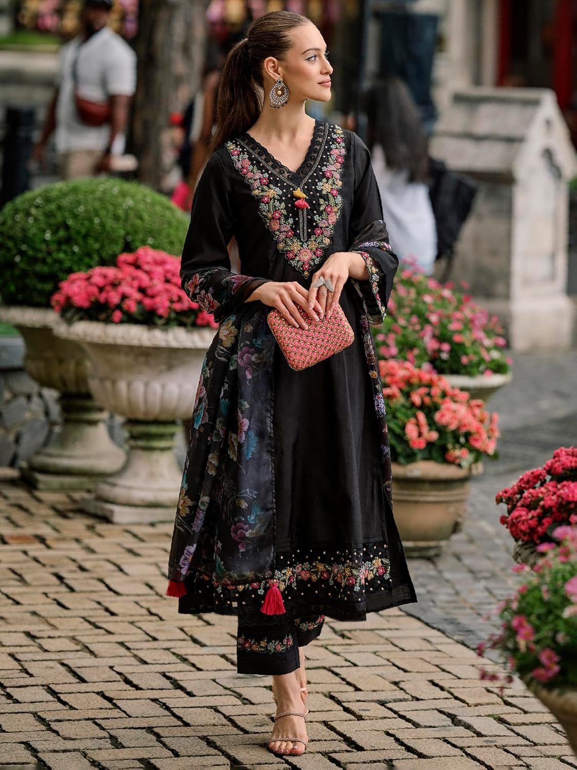 Black Floral Elegance Designer Suit Set