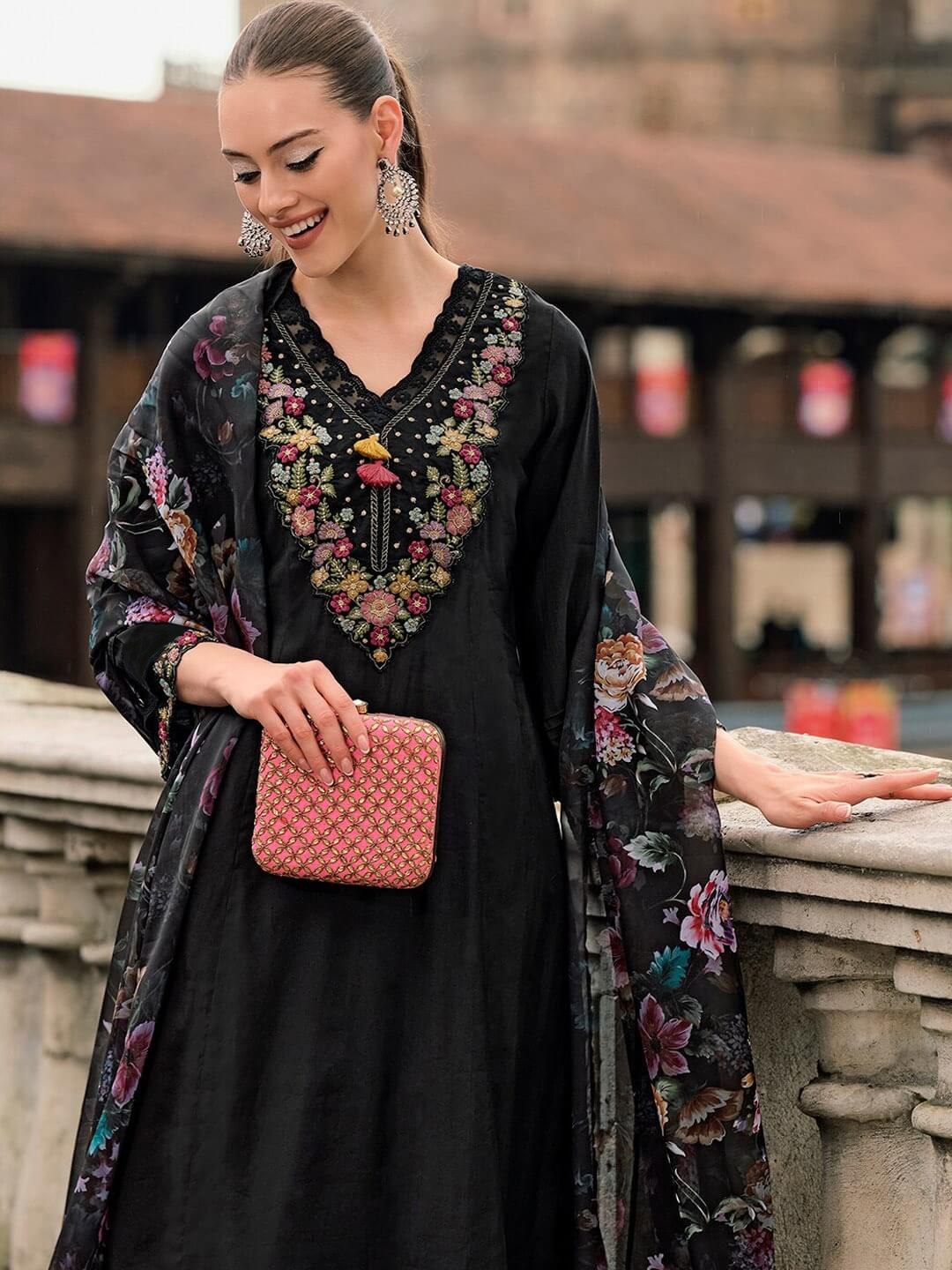 Black Floral Elegance Designer Suit Set