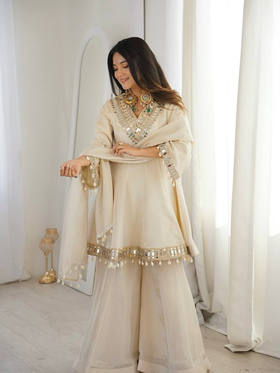 Ruhani Mirror Glow Embellished Sharara Set
